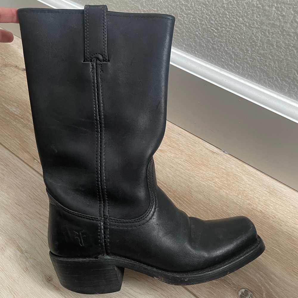 Frye Black Heeled Boots Classic Western Style